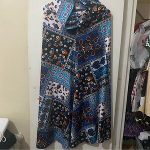 LuLaRoe Patchwork Floral Maxi Skirt in Blue and Black
